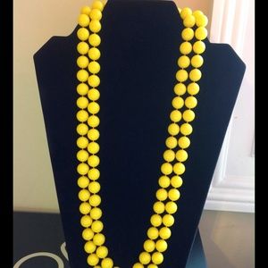 Vintage Yellow Two Strand Necklace Acrylic Beaded